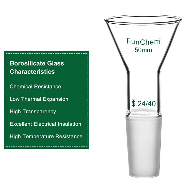 FunChem Glass Short Stem Powder Funnel with O.D. 50 mm at Top, Durable Borosilicate Glass Filter with 24/40 Inner Joint - Image 3